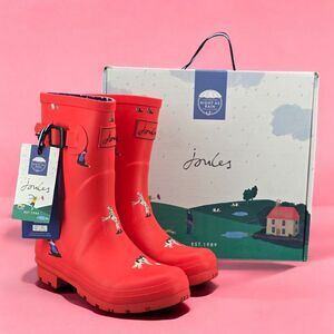 New Joules Rain Boots Mid Calf Molly Welly Red Dogs Size US:‎ 6 UK: 4